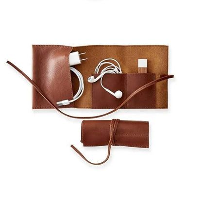 Traveling Leather Cord Organizer Wrap Holder