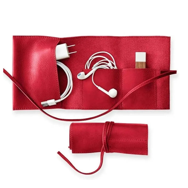 Traveling Leather Cord Organizer Wrap Holder