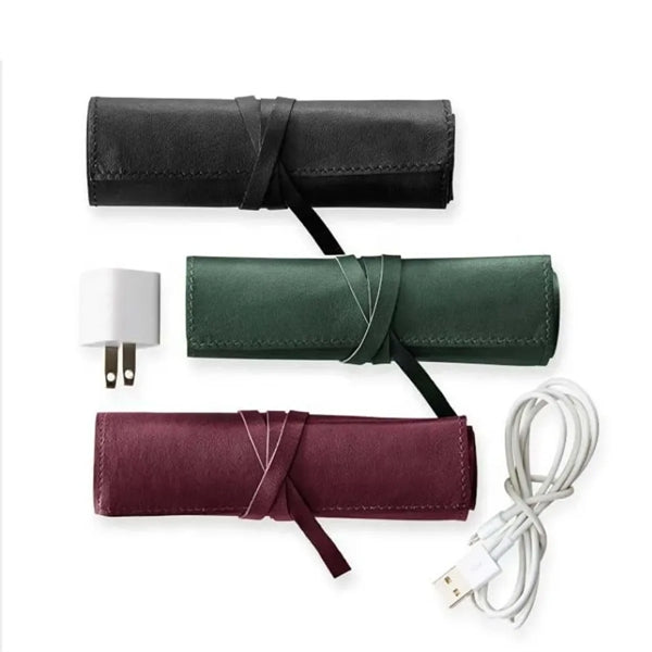 Traveling Leather Cord Organizer Wrap Holder