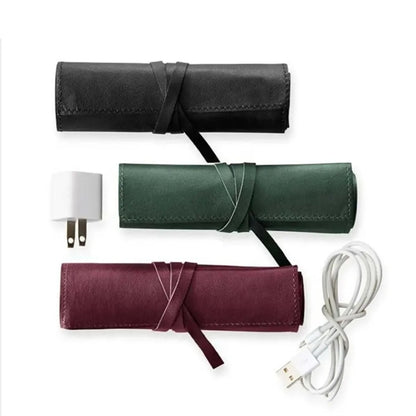 Traveling Leather Cord Organizer Wrap Holder