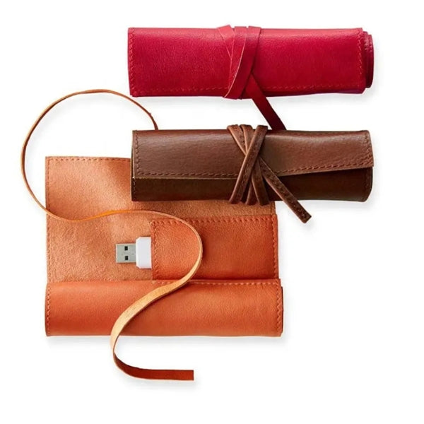 Traveling Leather Cord Organizer Wrap Holder