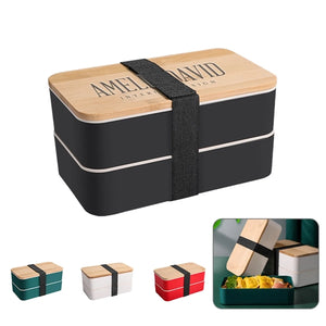 Plastic Bento Box w/  Elastic Strap - Black Bamboo