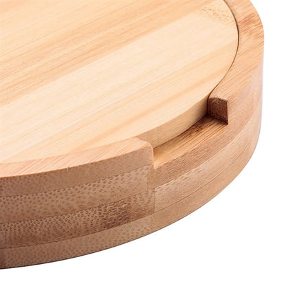Round Mini Bamboo Cheese Board Knife Set