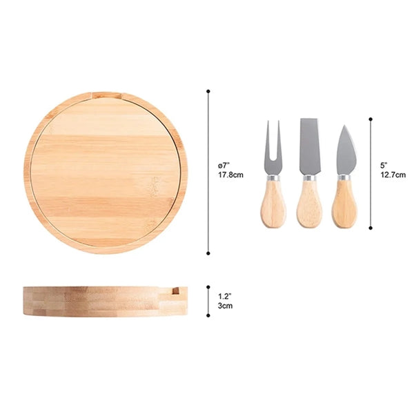 Round Mini Bamboo Cheese Board Knife Set