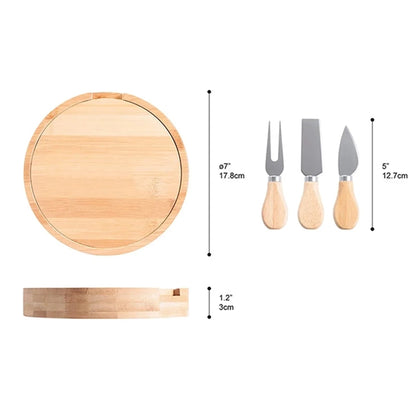Round Mini Bamboo Cheese Board Knife Set