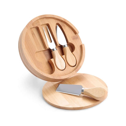 Round Mini Bamboo Cheese Board Knife Set
