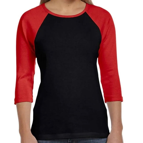 Bella Ladies Stretch Rib 3/4-Sleeve Contrast Raglan T-Shirt