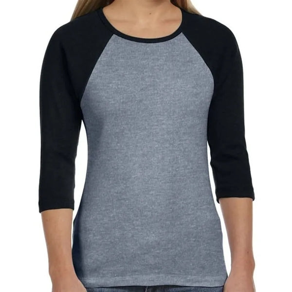 Bella Ladies Stretch Rib 3/4-Sleeve Contrast Raglan T-Shirt