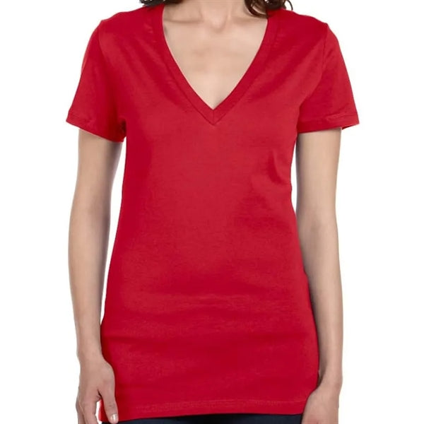 Bella Ladies Jersey Short-Sleeve Deep V-Neck T-Shirt