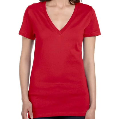 Bella Ladies Jersey Short-Sleeve Deep V-Neck T-Shirt