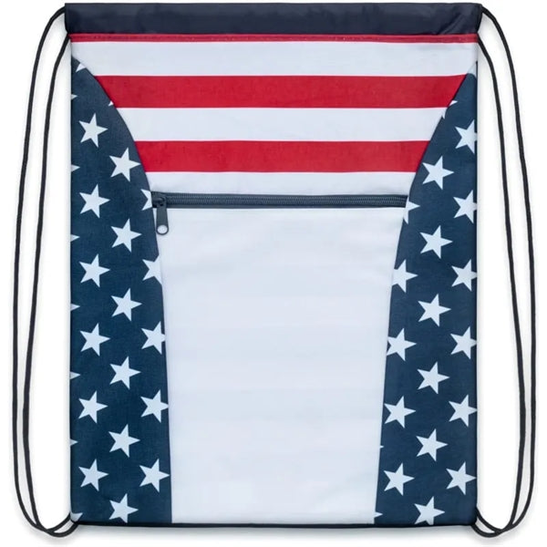 Custom American Flag Drawstring Tote Bags
