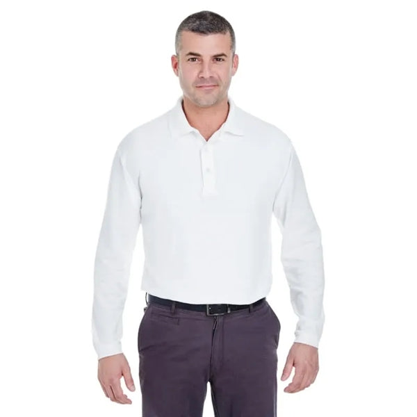 UltraClub Adult Long-Sleeve Whisper Pique Polo