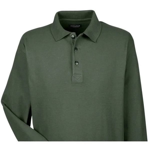 UltraClub Adult Long-Sleeve Whisper Pique Polo