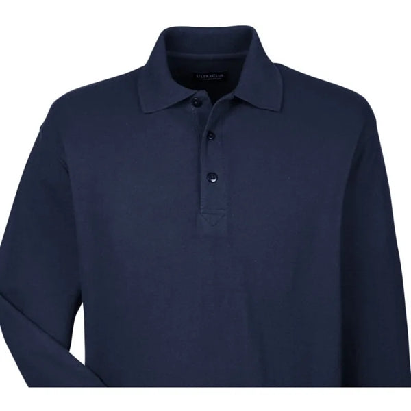 UltraClub Adult Long-Sleeve Whisper Pique Polo