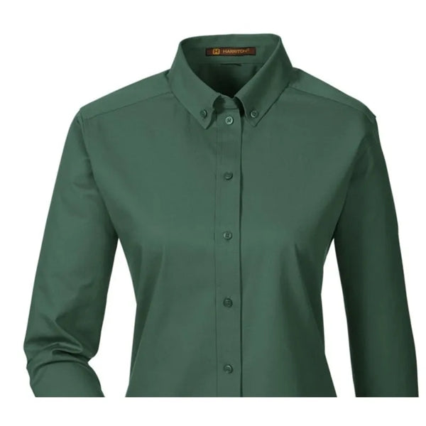Harriton Ladies' Foundation 100% Cotton Long-Sleeve Twill...