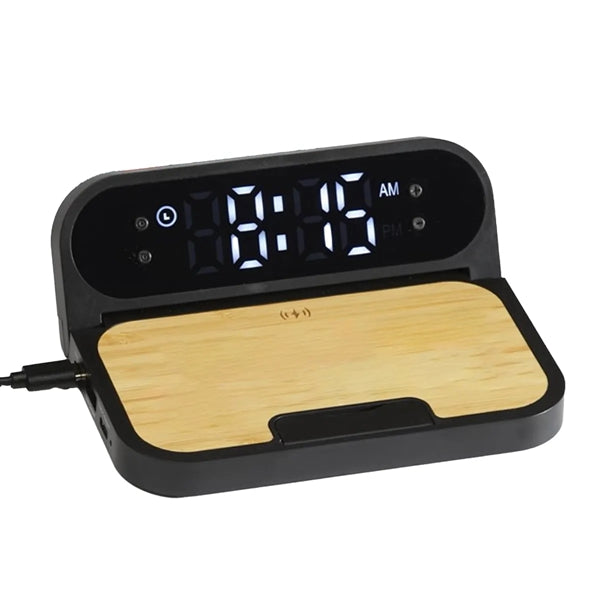 Bamboo 2-in-1 Wireless Charging Pad with Digital Clock