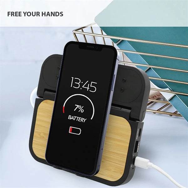 Bamboo 2-in-1 Wireless Charging Pad with Digital Clock