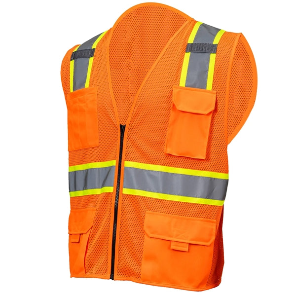 Hi-Viz Class 2 Reflective Tape Safety Zipper Vest 4 Pockets