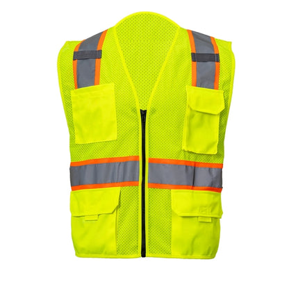 Hi-Viz Class 2 Reflective Tape Safety Zipper Vest 4 Pockets