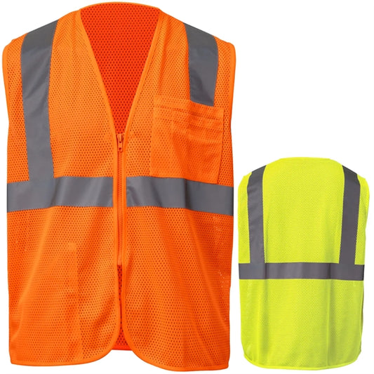 High Viz Reflective Mesh Safety Workwear Zipper Vest Pockets