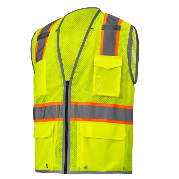 High Viz Reflective Piping-X Back Safety Mesh Zipper Vest