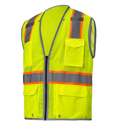 High Viz Reflective Piping-X Back Safety Mesh Zipper Vest