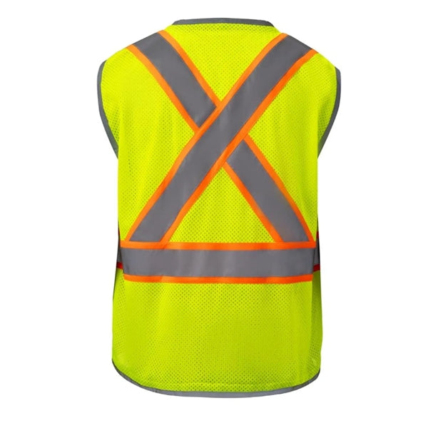 High Viz Reflective Piping-X Back Safety Mesh Zipper Vest
