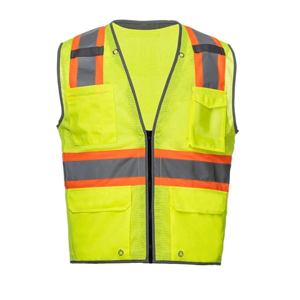 High Viz Reflective Piping-X Back Safety Mesh Zipper Vest