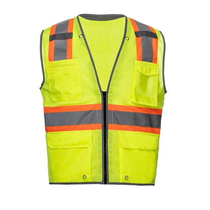 High Viz Reflective Piping-X Back Safety Mesh Zipper Vest