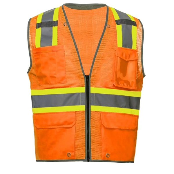 High Viz Reflective Piping-X Back Safety Mesh Zipper Vest