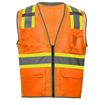 High Viz Reflective Piping-X Back Safety Mesh Zipper Vest