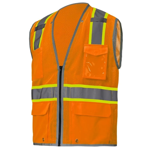 High Viz Reflective Piping-X Back Safety Mesh Zipper Vest