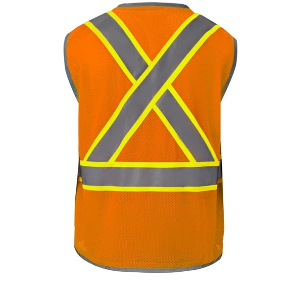 High Viz Reflective Piping-X Back Safety Mesh Zipper Vest