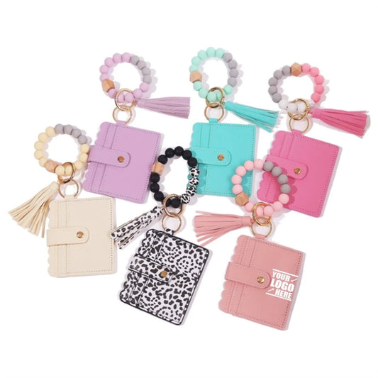 Silicone Beaded Key Ring Bracelet with Tassel