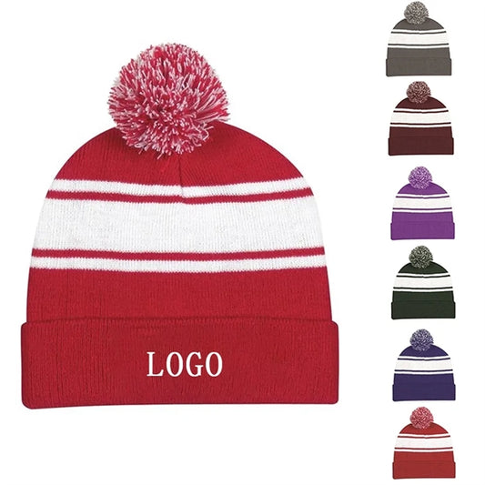 Two-tone Knitted Pom Beanie for Winter