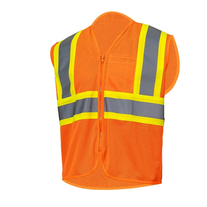 Class 2 Hi-Viz Reflective Tape Safety Zip Vest w/ Pocket