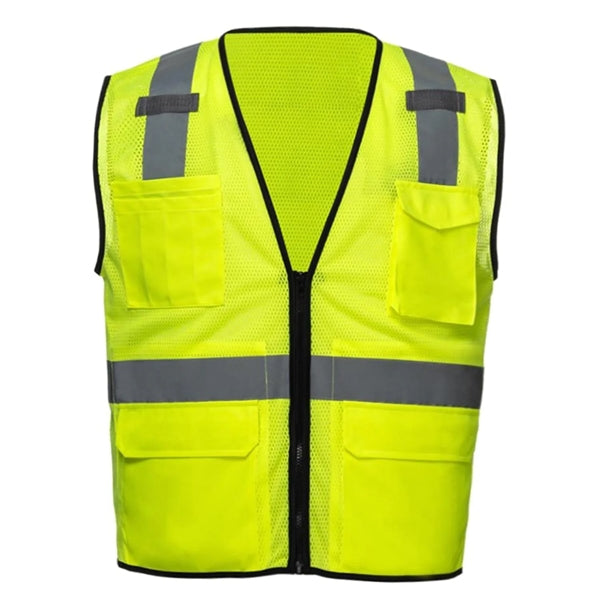 Hi Viz Class 2 Safety Zipper Vest Reflective X Back 4 Pocket