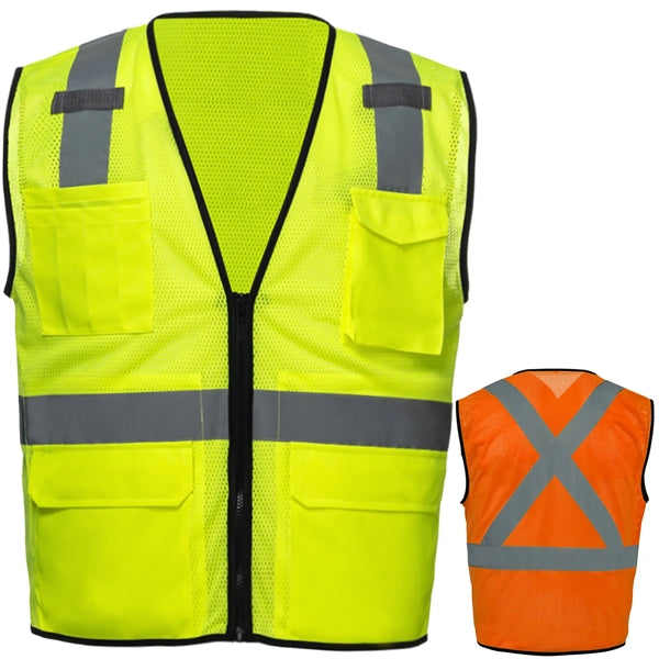 Hi Viz Class 2 Safety Zipper Vest Reflective X Back 4 Pocket