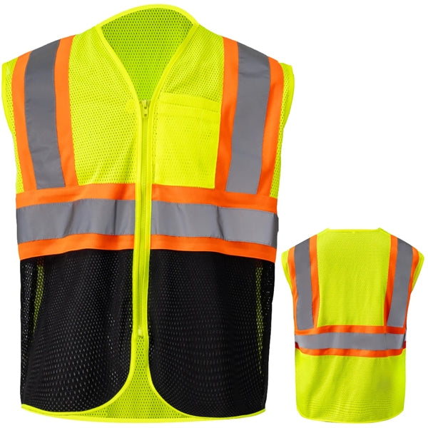 Hi Viz Class 2 Reflective Tape Safety Zipper Vest w/ Pocket
