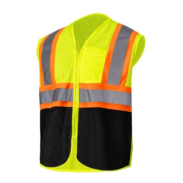 Hi Viz Class 2 Reflective Tape Safety Zipper Vest w/ Pocket
