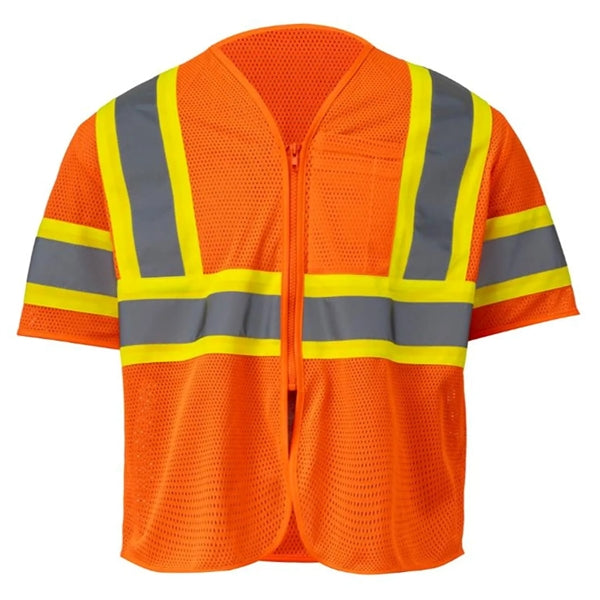 Hi Viz Class 3 Reflective Tape Mesh Safety Zip Pocket Vest