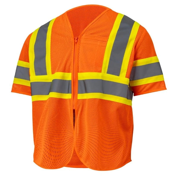 Hi Viz Class 3 Reflective Tape Mesh Safety Zip Pocket Vest