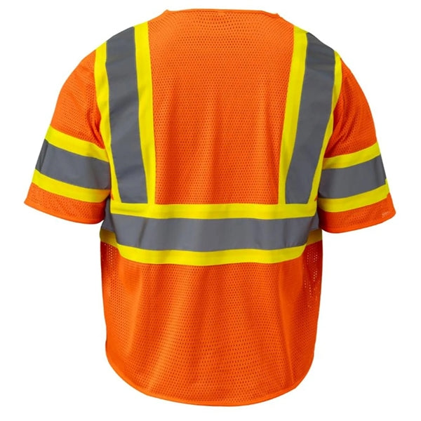 Hi Viz Class 3 Reflective Tape Mesh Safety Zip Pocket Vest