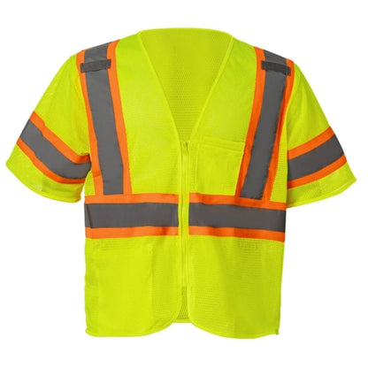 Hi Viz Class 3 Reflective Tape Mesh Safety Zip Pocket Vest