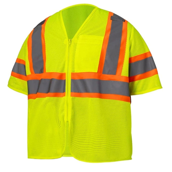 Hi Viz Class 3 Reflective Tape Mesh Safety Zip Pocket Vest
