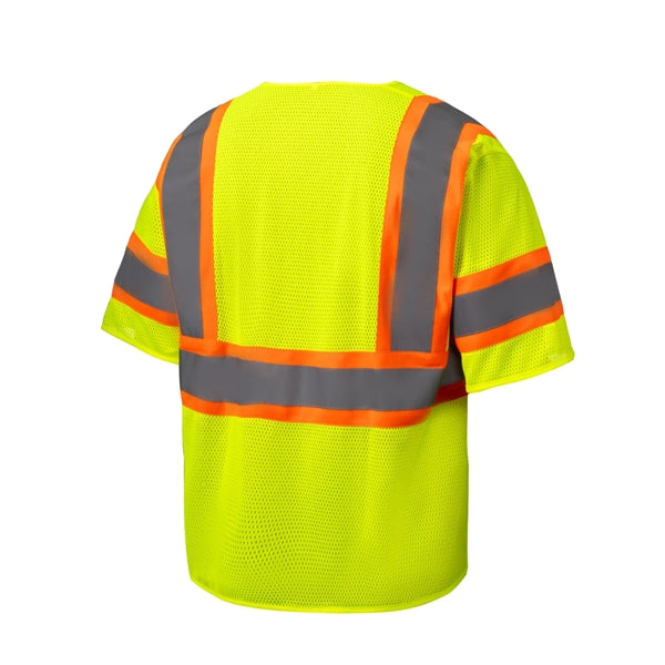 Hi Viz Class 3 Reflective Tape Mesh Safety Zip Pocket Vest
