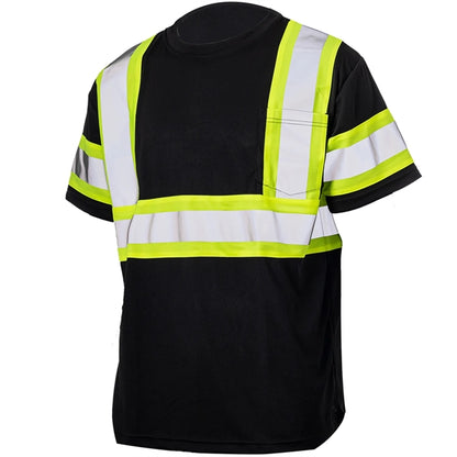 Two Tone Hi Vis Reflective Tape Mesh Safety T-Shirt w/Pocket