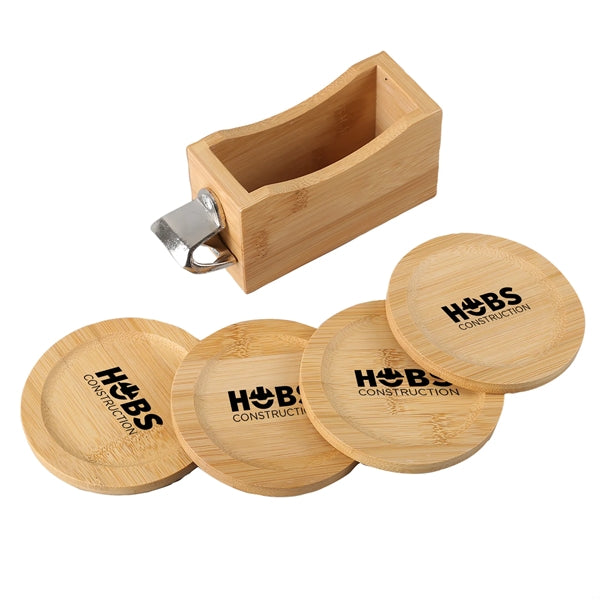 Bamboo Coaster Set With Bottle Opener