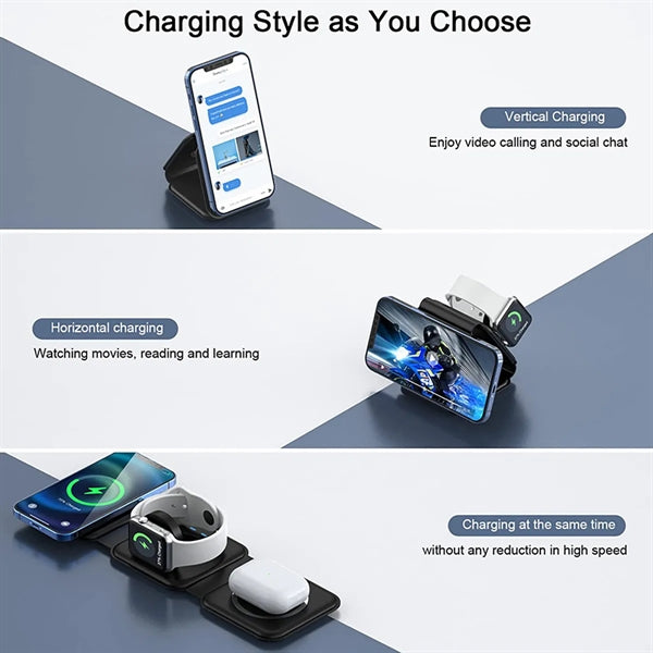 3-in-1 Foldable 15W Magsafe Wireless Charging Station
