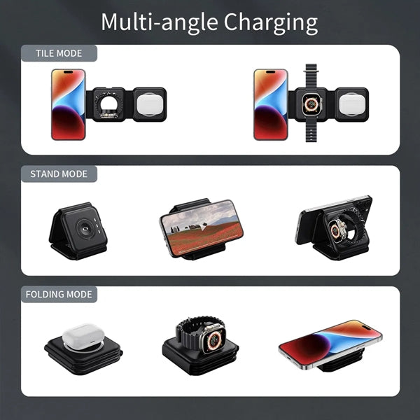 3-in-1 Foldable 15W Magsafe Wireless Charging Station